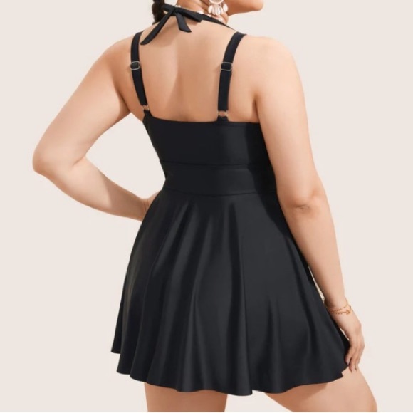 BNWT Black Halter Neck Empire waist A-line Swim Dress w/removable pads BloomChic - Picture 11 of 11